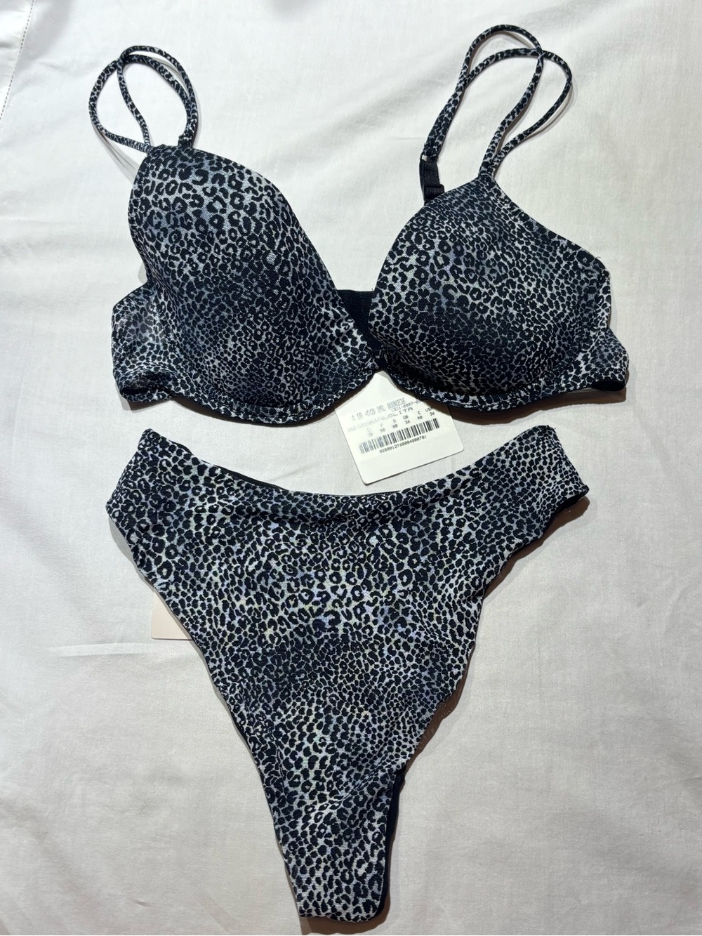 Malizia by La Perla Black & White Leopard-Print Lingerie Set